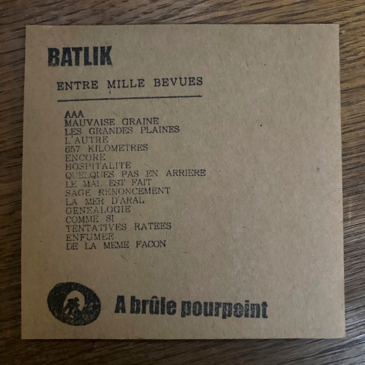 Pochette de l'album Entre mille bévues de Batlik - verso